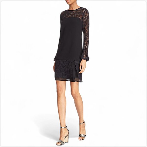 Diane Von Furstenberg DVF Lavana Dress Black Lace and Crepe Silk Trim Size 6 - Picture 1 of 8